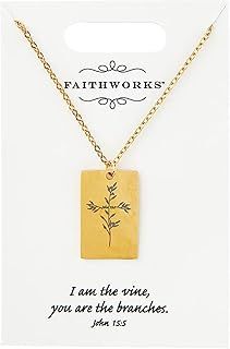 Square Pendant Necklace - Jesus is the Vine - Gold