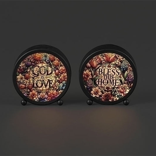 Blessing Stained Glass Plaques, Round, 4.5"H