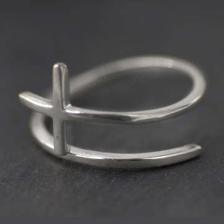 Women's Open Single Cross Ring – Minimalist Adjustable Ring