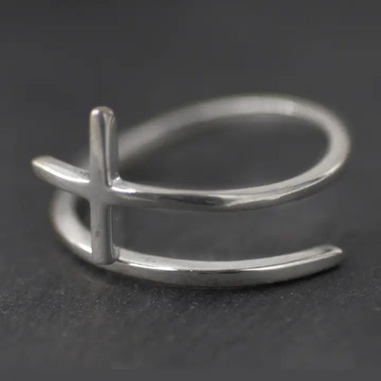 Women's Open Single Cross Ring – Minimalist Adjustable Ring
