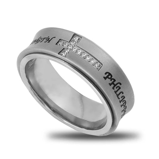 Women's Ring- Matte Finish Spinner, "Christ my Strength"