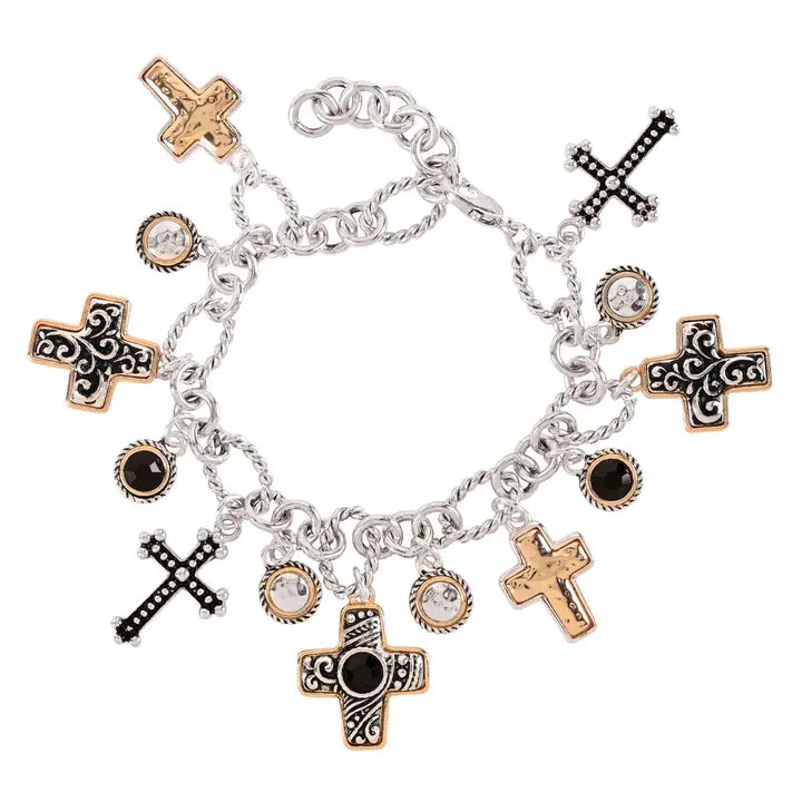 Bracelet 2Tone Multi Cross Oval Link