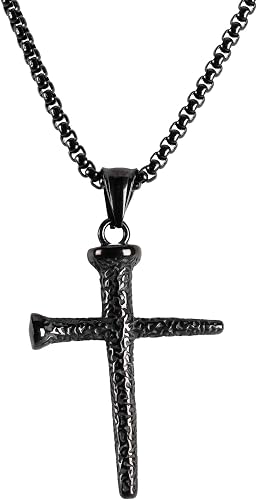 The Nail Cross 24 inch Black Plated Stainless Steel Men's Pendant Necklace