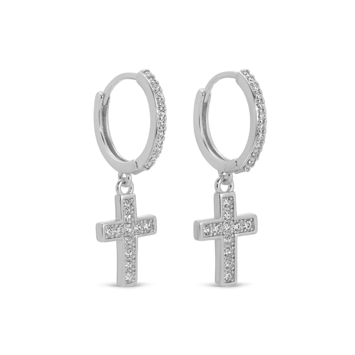 Pavé Cross Huggies silver