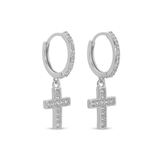 Pavé Cross Huggies silver