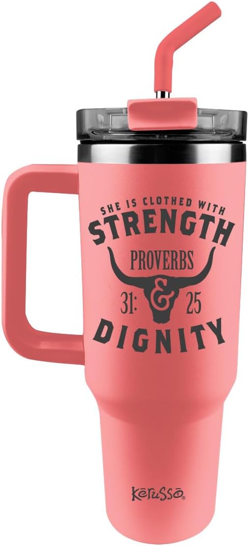 Kerusso Strength and Dignity Proverbs 31:25, 40 oz Stainless Steel Travel Tumbler with Lid