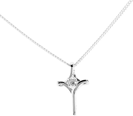Mobius Cross Clear Cubic Z Necklace, 18" Chain
