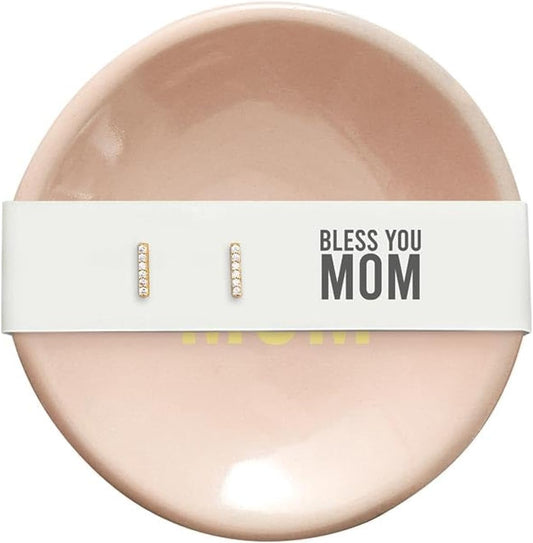 Ring Dish & Earrings-Bless You Mom-Bless You Mom-Bars/Pink