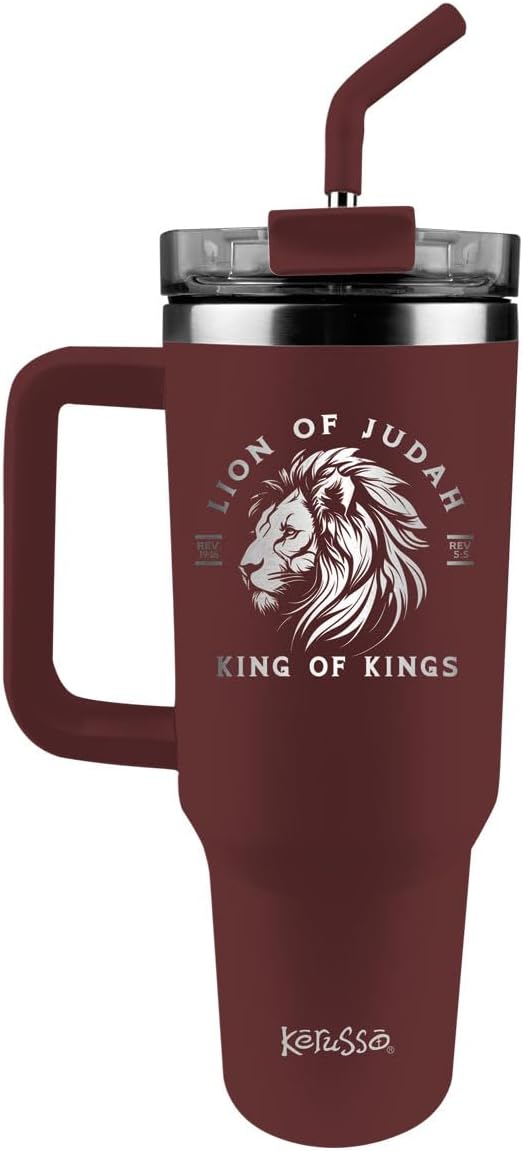 Kerusso 40 oz Stainless Steel With Straw Lion Of Judah