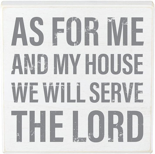 As For Me & My House Wooden Box Sign, 8 x 8-Inch