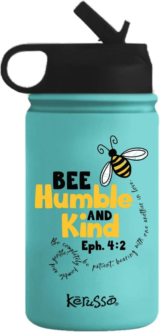 Kerusso Bee Humble and Kind Eph. 4:2, 12 oz Stainless Steel Travel Sports Tumbler With Built In Straw