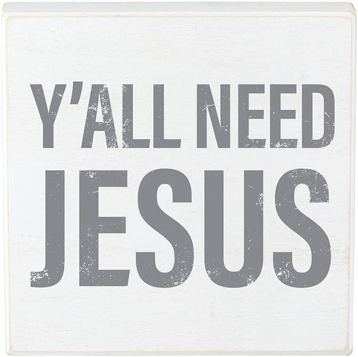Y'all Need Jesus Wooden Box Sign, 8 x 8-Inch