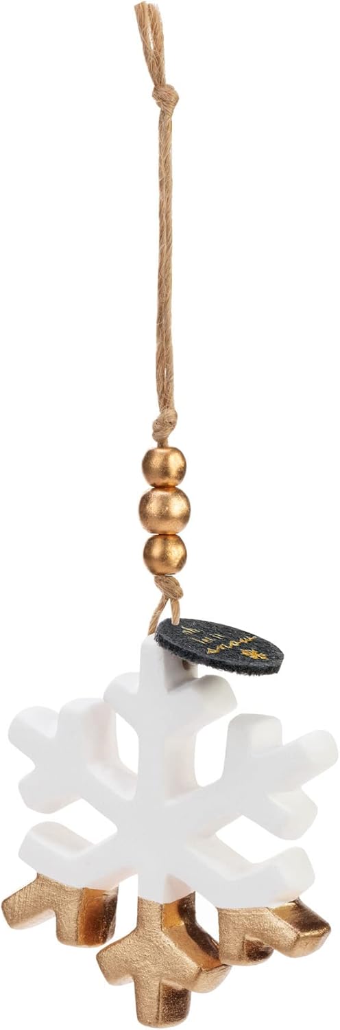 Snowflake Gold Tone and White 2.5 Inch Fragrance Oil Diffuser Hanging Christmas Ornament 2 PC Set