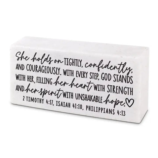 Plaque Block Inspires She Holds Tightly