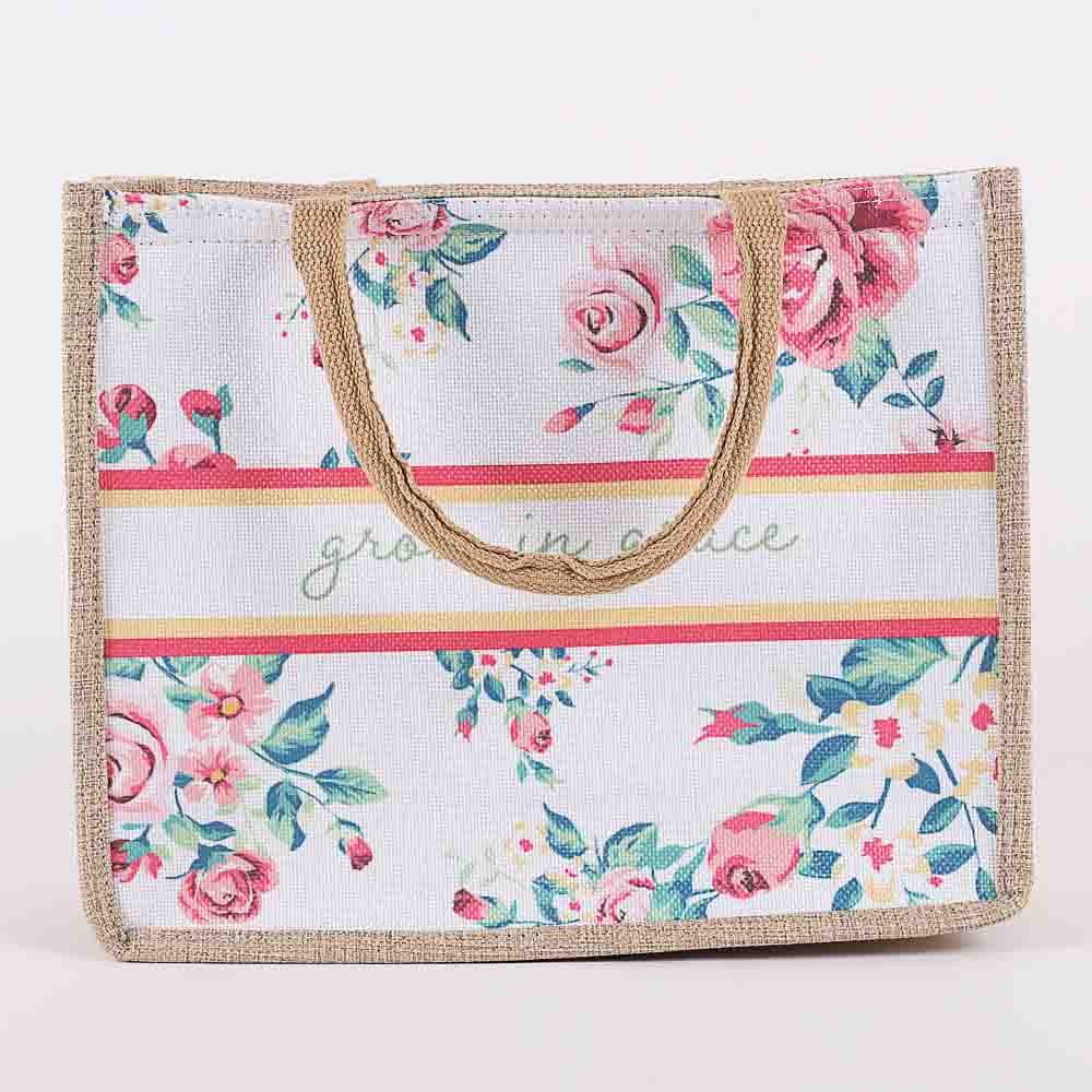 Woven Canvas Tote – Grow in Grace – Floral