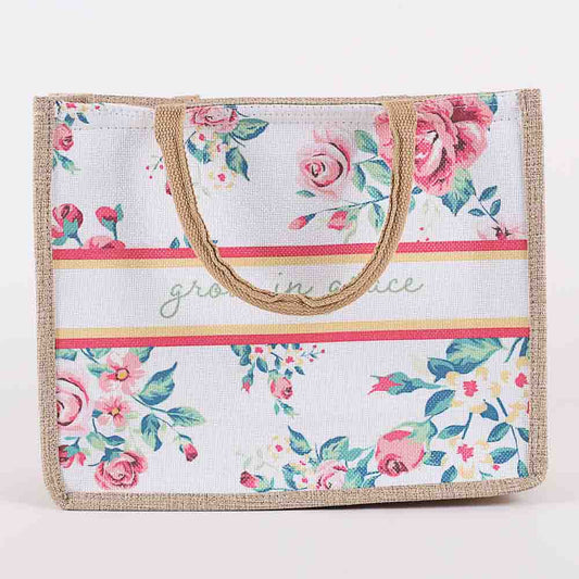 Woven Canvas Tote – Grow in Grace – Floral