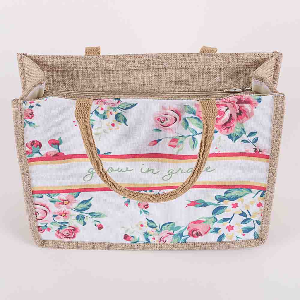Woven Canvas Tote – Grow in Grace – Floral