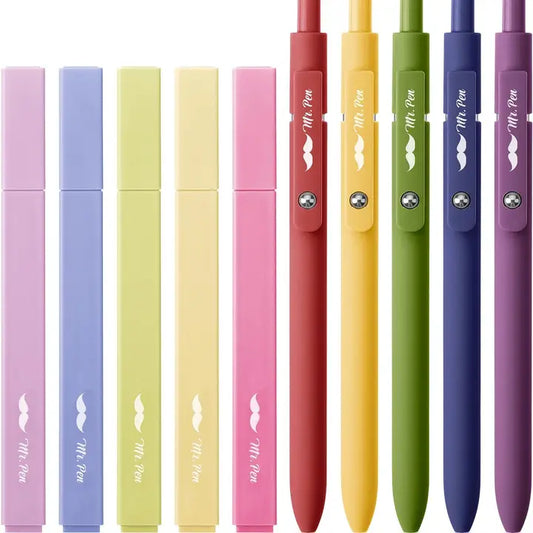 Mr. Pen Aesthetic Highlighters and Gel Pens No Bleed, 10 Pack