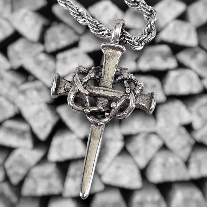 Crown of Thorns Nail Cross Necklace