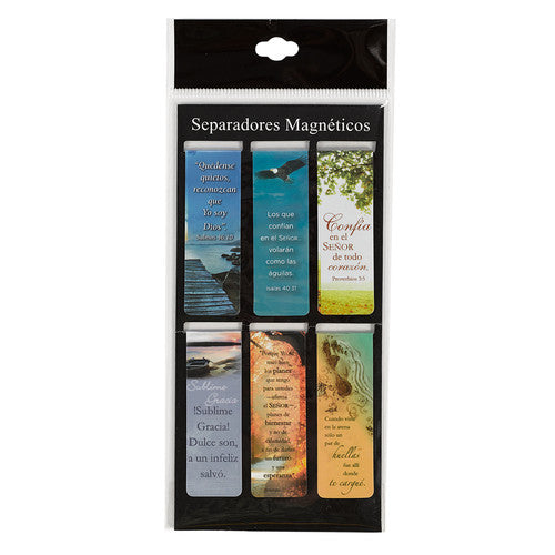 Set of 6 Scenic Nature Inspirational Magnetic Bible Verse Bookmark with Scripture in Spanish