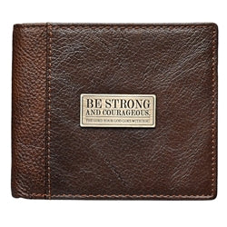 Strong and Courageous Two-tone Brown Full Grain Leather Wallet - Joshua 1:9