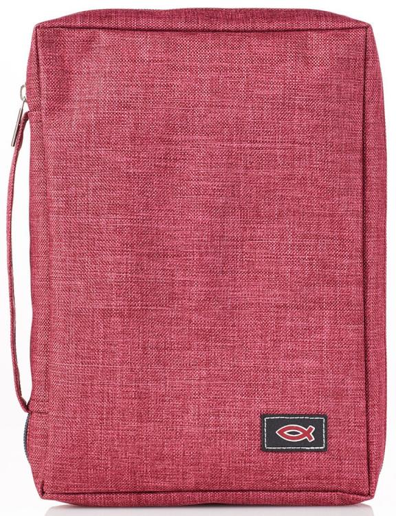 Burgundy Poly-canvas Bible Cover with Ichthus Fish Badge Medium
