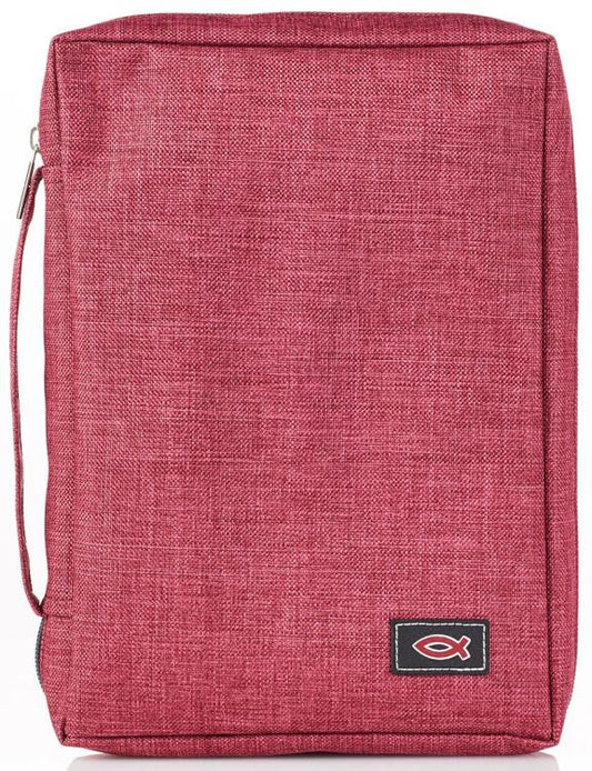 Burgundy Poly-canvas Bible Cover with Ichthus Fish Badge Medium