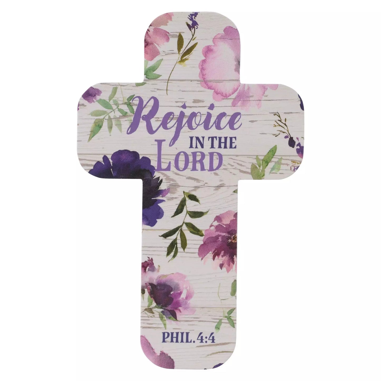 Purple Floral Rejoice in the Lord Phil. 4:4 Cross Bookmarks