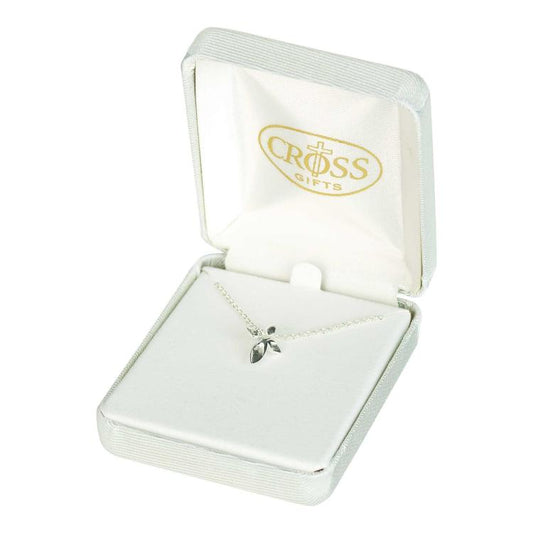 Mini Petal Cross Silver Plate Necklace, 16" Chain