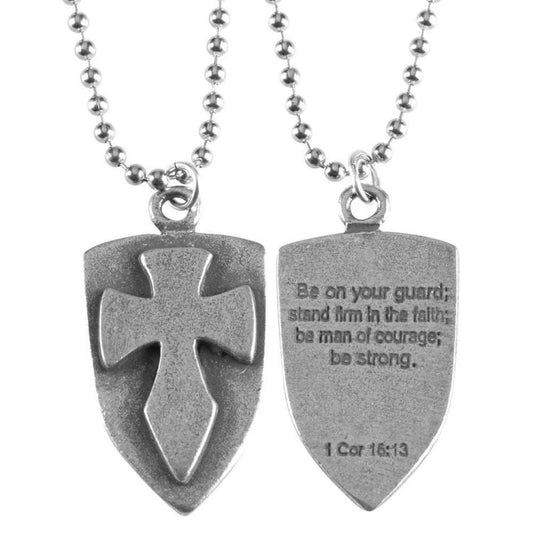 Pewter Deuteronomy 31:6 Cross Necklace, 21" Chain