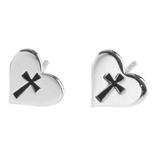 Silver Plated Heart With Cross Earrings