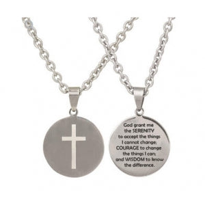 Round Serenity Prayer Stainless Steel Necklace, 24" Chain