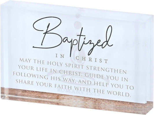 Baptized In Christ Tabletop Glass Plaque