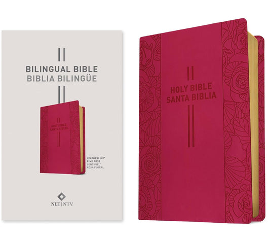 Bilingual Bible / Biblia bilingüe NLT/NTV (LeatherLike, Pink Rose)