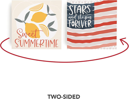 Sweet Summertime Flag Classic White 5.5 x 5.5 Wood Reversible Tabletop Décor