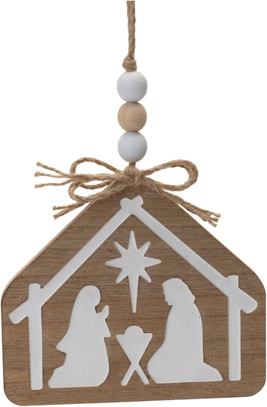 Wood Christmas Nativity Scene Hanging Ornament, 7.5-inch Height