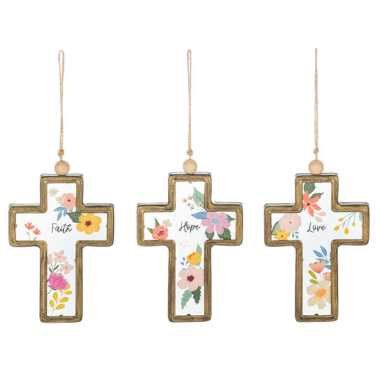Love, Hope, Faith Floral Cross Ornament