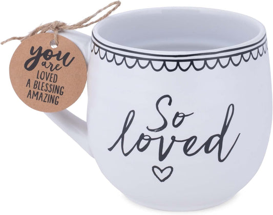 So Loved Artisan Doodles White 18 Ounce Ceramic Mug