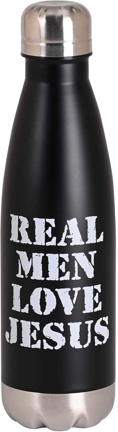 Real Men Love Jesus - 17 oz Black Stainless Steel Sports Travel Water Bottle