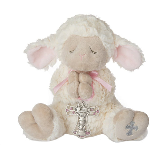 Serenity Lamb with Crib Cross, Pink, 13"