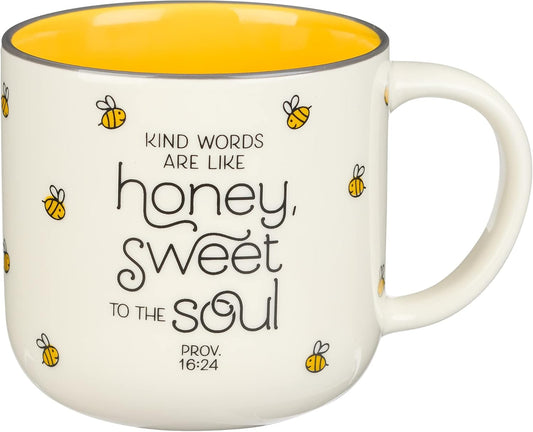 Honey Bee White and Yellow Ceramic Coffee Mug - Proverbs 16:24