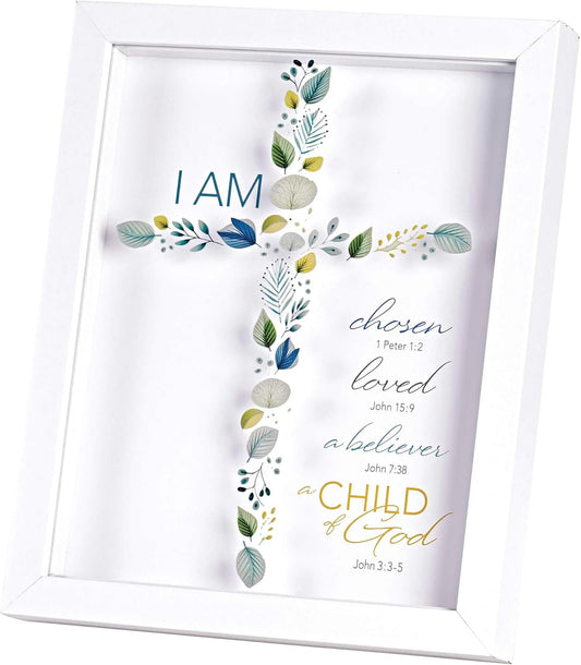 I Am Chosen Loved A Believer - 11 x 9 Inch White MDF Wood and Glass Shadowbox Block Sign