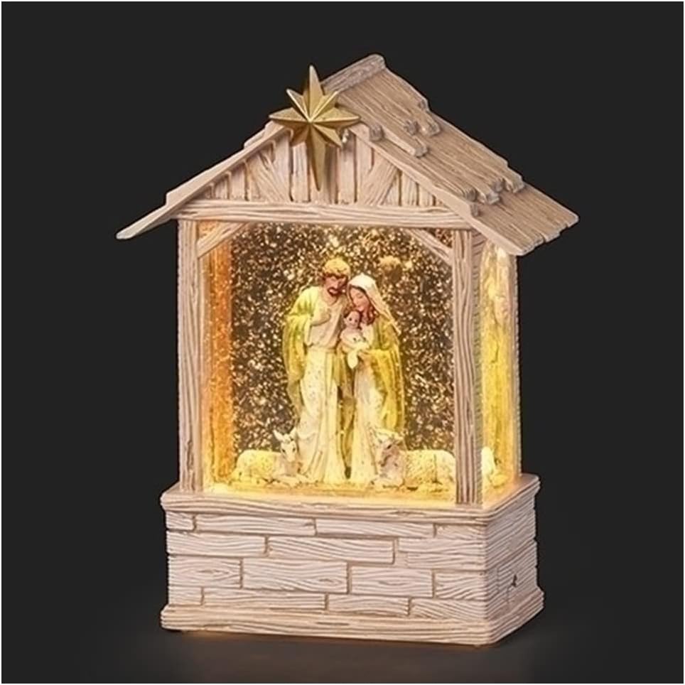 LED Holy Family in Stable Swirl Dome, 8.2"