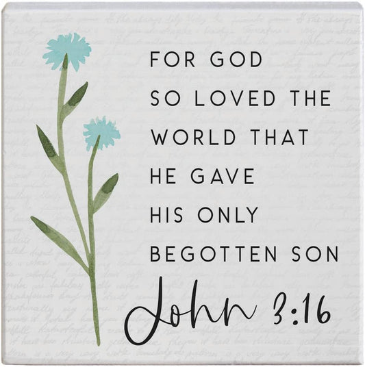 John 3:16 For God So Loved the World Small Talk Squares 5.25" Wood Sign