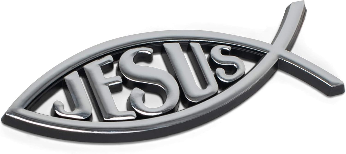 Large Silver Christian Jesus Fish Auto Emblem