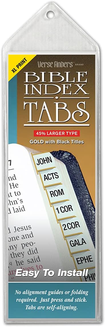 Gold XL Print Verse Finder Bible Tabs | Easy to Install, Self-Aligning, Just Press & Stick | Horizontal Text | Complete Set of Old & New Testaments Tabs | Large Print