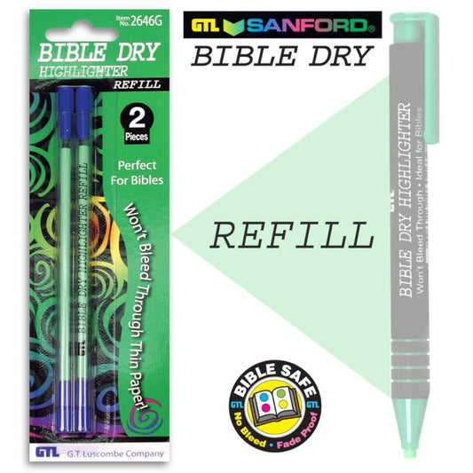 G T Luscombe Bible Dry Highlighter Refills (2) Green Carded
