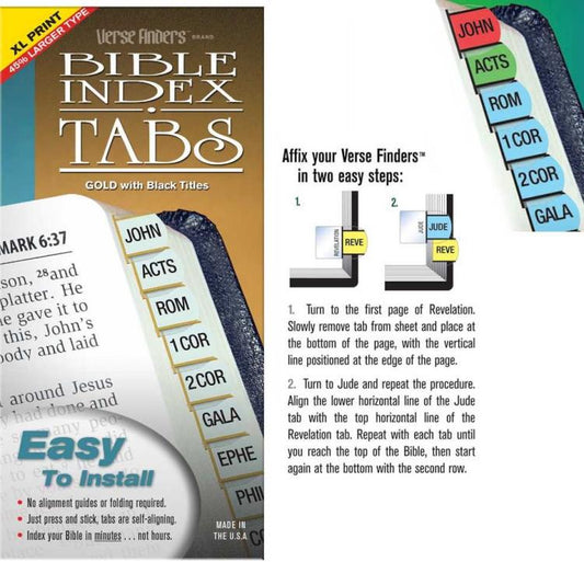 Rainbow XL Print Verse Finder Bible Tabs | Easy to Install, Self-Aligning, Just Press & Stick | Horizontal Text | Complete Set of Old & New Testaments Tabs | Large Print
