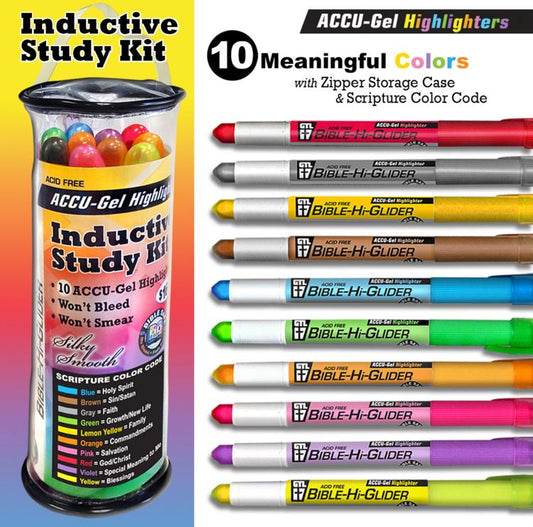 Accu-Gel Bible-Hi-Glider Inductive Bible Study Set | No Bleed Solid Gel Highlighter | No Smearing or Fading | Long Lasting Bright Translucent Colors (Set of 10)