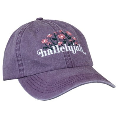 Hallelujah Embroidered Floral Cap, Purple